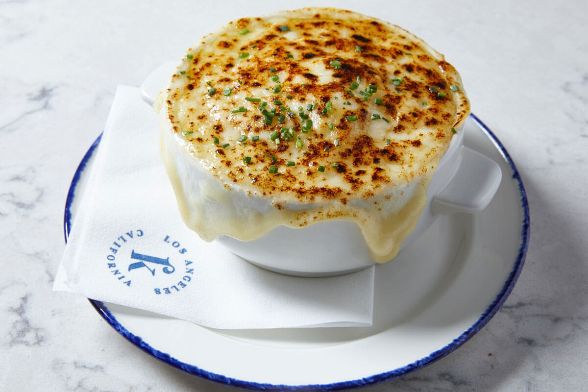 A bowl of french onion soup
