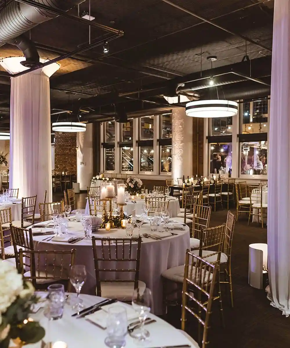 An elegantly decorated banquet hall