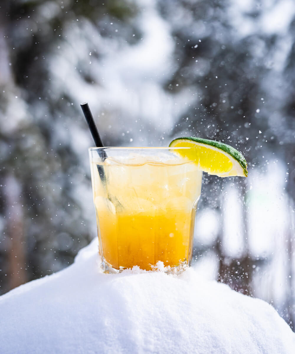 yellow drink at a ski mountain