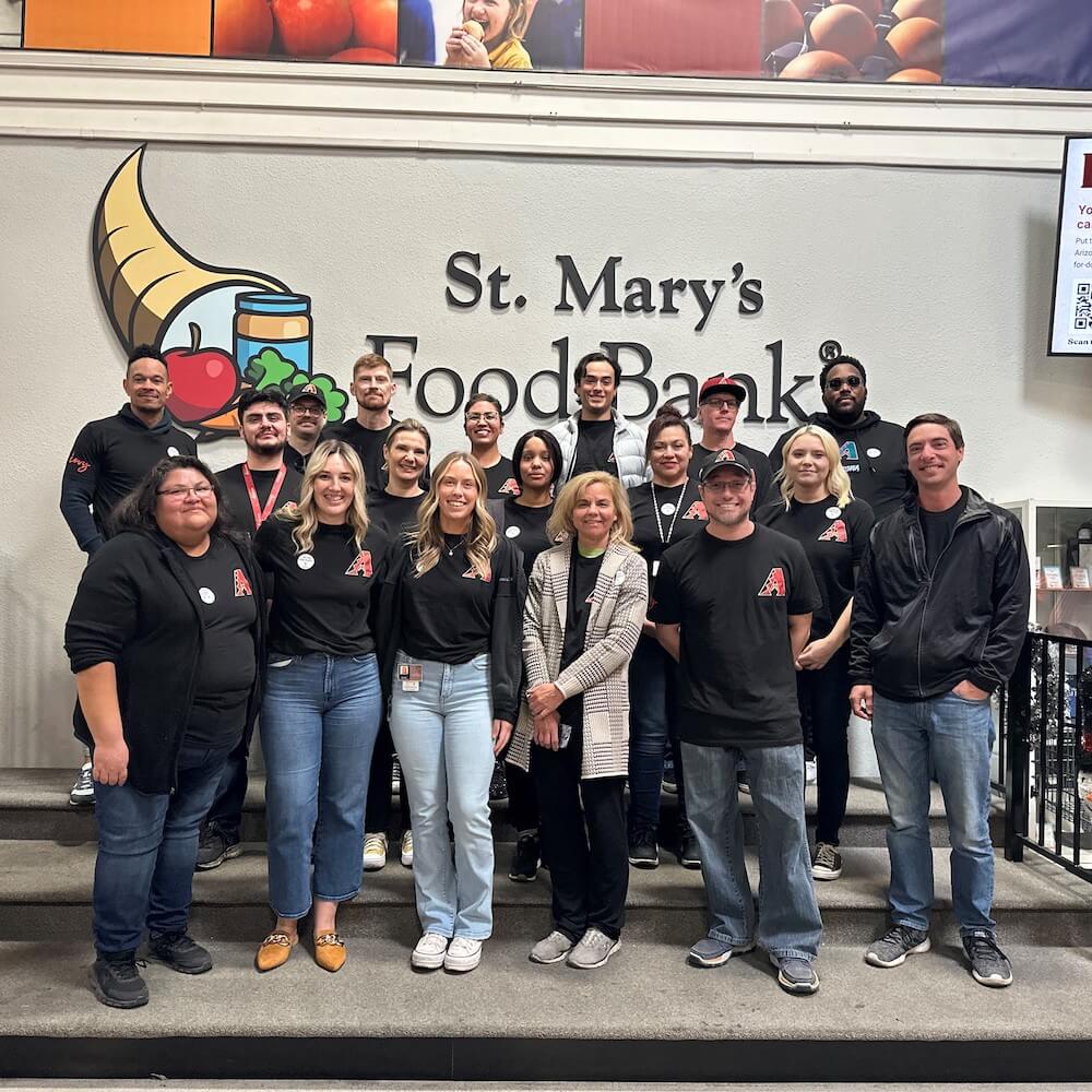 group of volunteers at a food bank