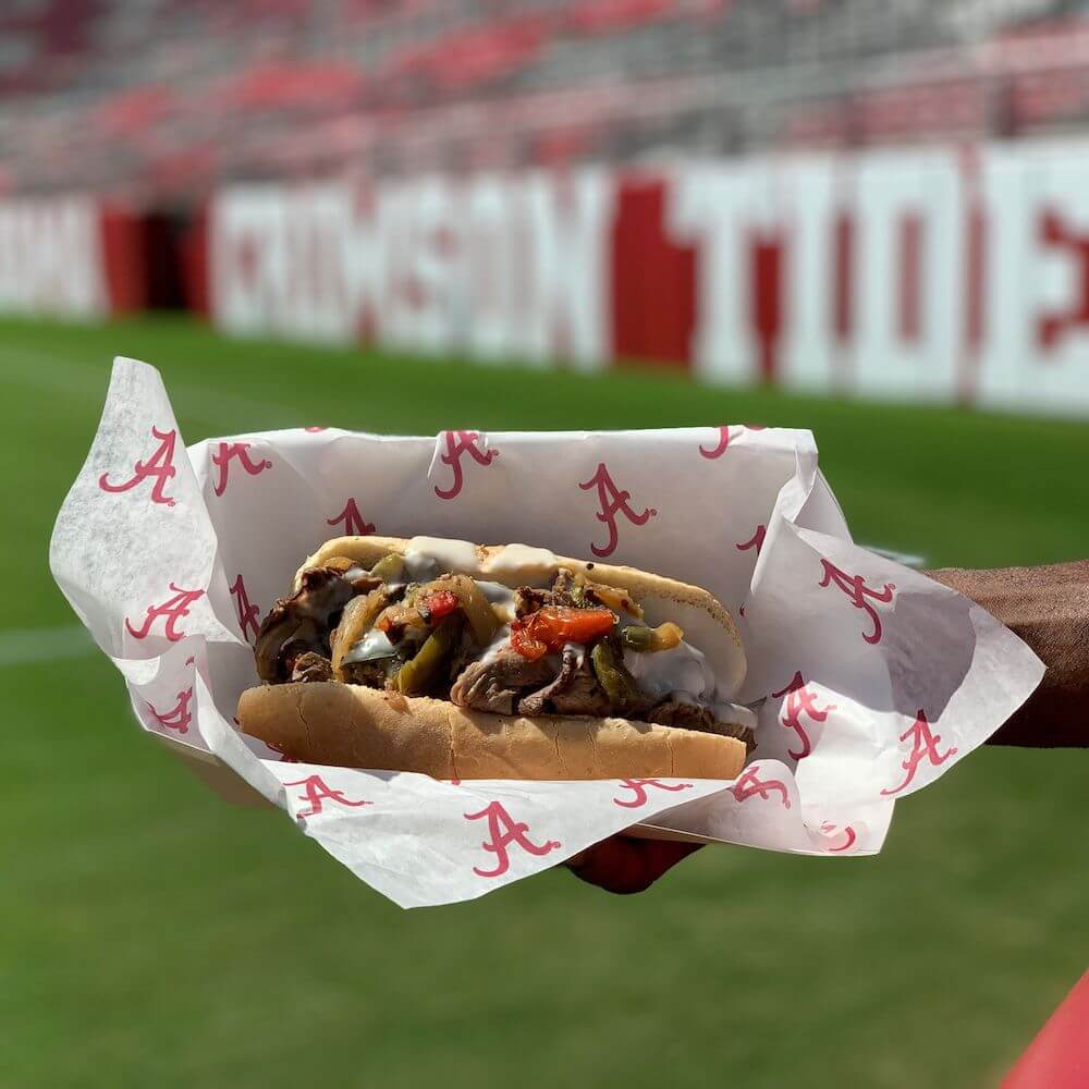 philly cheesesteak on alabama football field