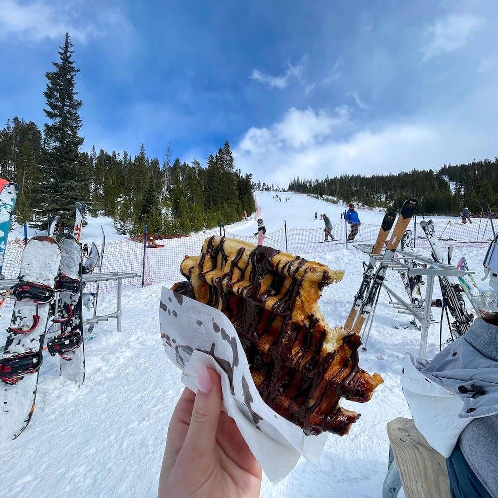 chocolate waffle at the bottom of a slope